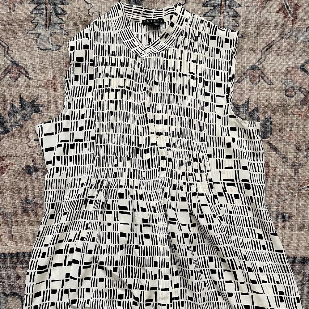 Theory 100% Silk Abstract Print Sleeveless Top